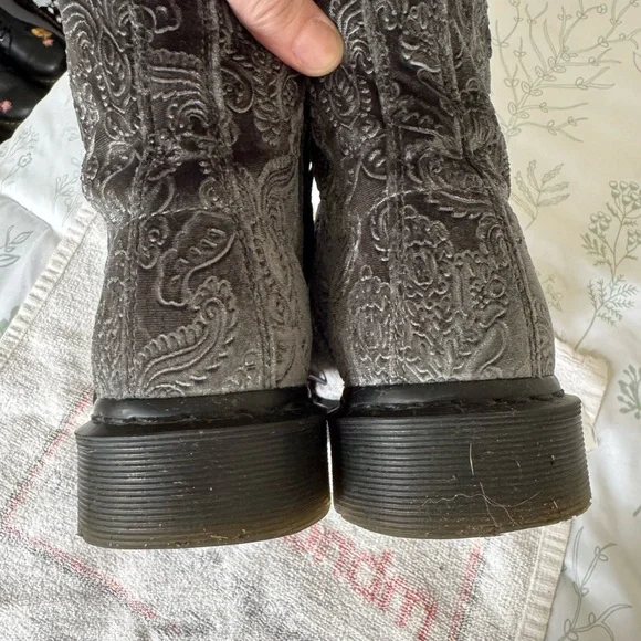 Dr. Martens 1460 Grey Brocade Velvet Boots - Picture 7 of 10